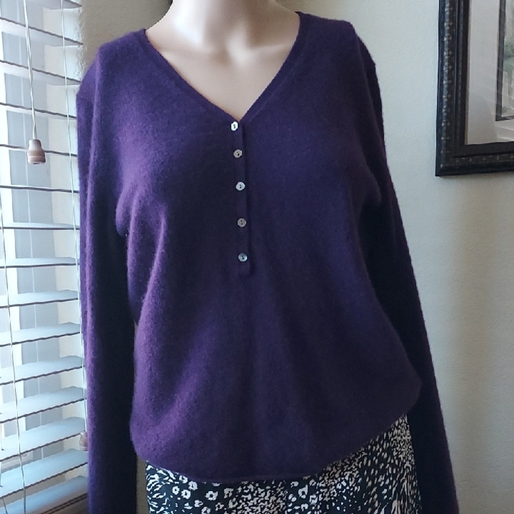 100% CASHMERE Women's Purple V-Neck Sweater